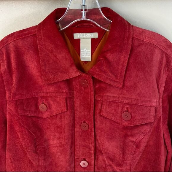 VTG Fieldgear Suede Leather Button Brick Red Western Boho Blazer Jacket Size L - Picture 3 of 10
